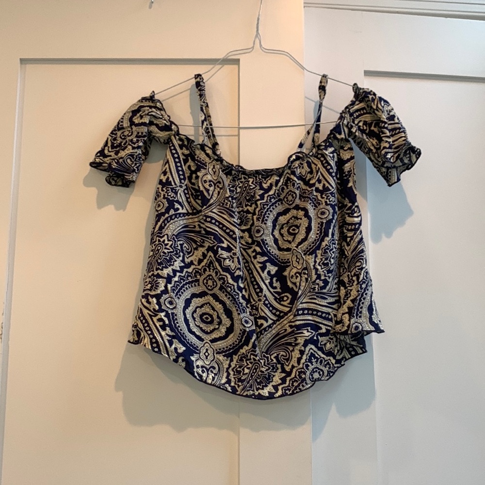 Love tease off the shoulder paisley navy top
